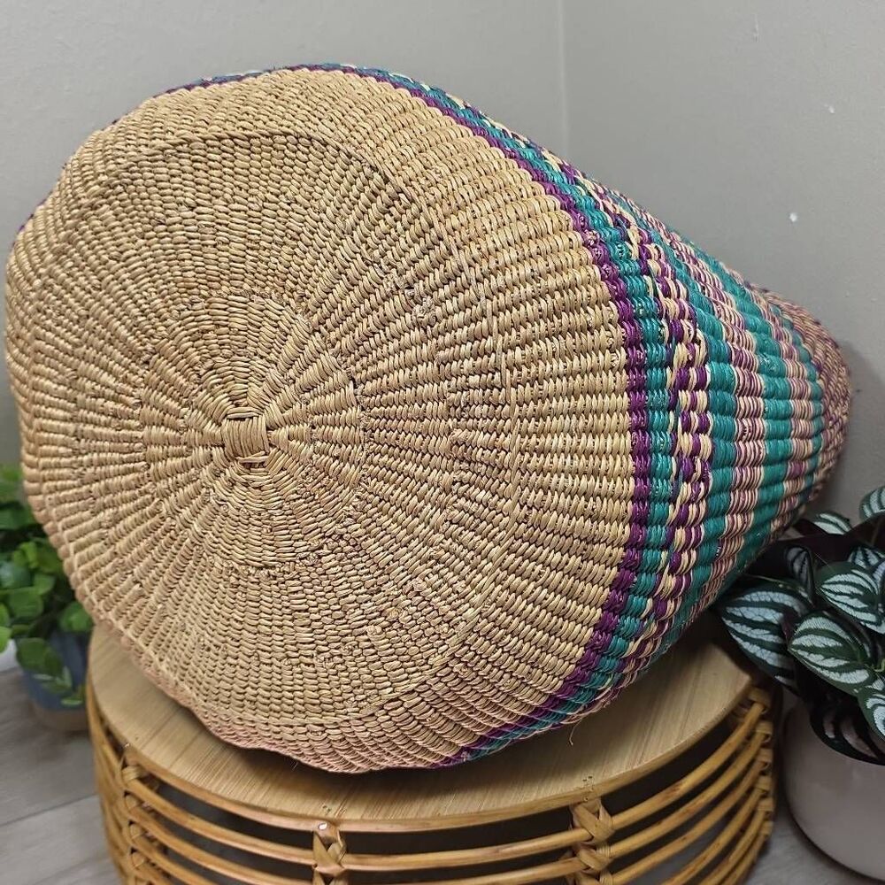Large Handwoven Bolga Farmers Market Basket | Fair Trade Woven Tote - Picture 9 of 13